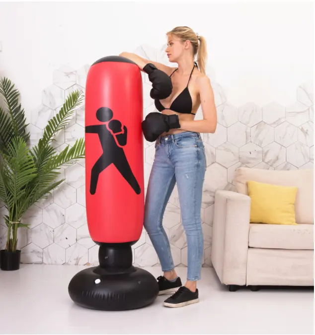 Free standing boxing bag and punching bag with inflatable bob punch bag