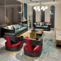 Ensemble de canapés modulaires de luxe en cuir capitonné avec boutons, coque incurvée, pour hall d'hôtel ou villa