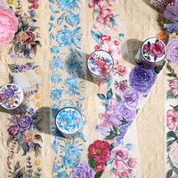 Ruban adhésif transparent en PET à thème floral 3D personnalisé pour emballage cadeau, emballage de marque, scrapbooking, rouleaux d'autocollants