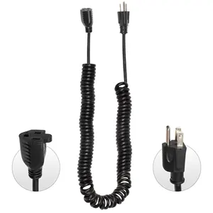 16/3 25 FT SJEOW Oil Resistant & Flame Retardant 3 Prong Coiled Electrical Power Cable Black Outdoor Coiled Extension Cord