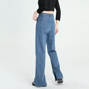<span class=keywords><strong>Jeans</strong></span> larghi svasati pantaloni a righe Extra lunghi alla moda pantaloni <span class=keywords><strong>Jeans</strong></span> donna blu - Product Image 6