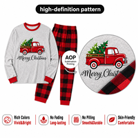 Ensemble de pyjamas assortis pour la famille en polyester à carreaux gris camionnette de Noël personnalisé pour hommes, femmes et enfants, livraison directe POD MOQ 1PC