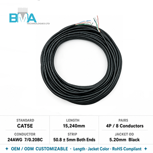 OEM CAT5E UTP 24AWG 4 对裸铜网线黑色 PVC 护套外径 5.<span class=keywords><strong>2</strong></span> 毫米 15.24M 用于以太网 LAN CCTV 接线 - Product Image 2