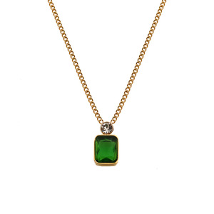 European Style <b>Emerald</b> Pendant <b>Necklace</b> Gold Plated Geometric Design Everyday Wear - Product Image 5