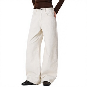 Jeans de Mezclilla Blanca Lavada de Cintura Alta y Pierna Ancha para Mujer, Estilo Vintage, Holgados, Rectos, de Algodón, Ropa Urbana, con Logotipo Personalizado - Product Image 2
