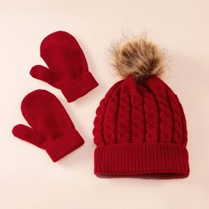 3Pcs Kid Warm Knitted Sets Beanie Pompom <b>Scarves</b> Winter Touchscreen Gloves <b>Scarf</b> for Baby Hat Set Gift - Product Image 3