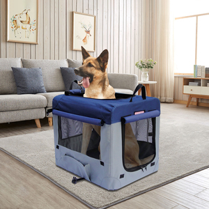 <span class=keywords><strong>Cage</strong></span> de voyage pliante de luxe à 3 portes pour animaux de compagnie chien chenil intérieur à côtés souples motif solide caisse souple plateau en plastique boîte à palettes emballage - Product Image 1