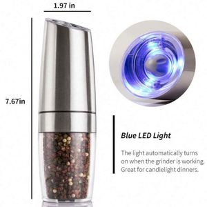 Electric Gravity Salt and Pepper Grinder Set <b>Spice</b> <b>Jar</b> Rechargeable Black Pepper Mill Grinder With Blue Light and Stand - Product Image 3