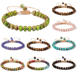 Natural Gemstone Abacus Beads Rope Bracelet Handmade Woven Yoga Adjustable Beaded Bracelets For Women