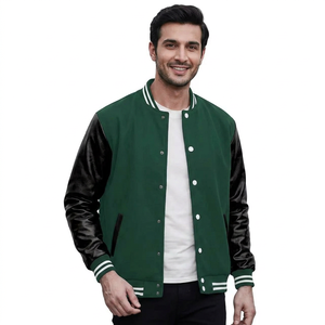 Factory Winter <b>Men</b> Pure Wool <b>Varsity</b> <b>Jacket</b> Breathable Custom Quilted Lining Stand Collar Contrast Sleeved <b>Bomber</b> <b>Jacket</b> - Product Image 1