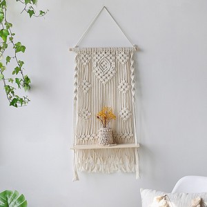 Bohemian Handmade Woven Wall Decoration Shelf Hanging Storage Shelf with <strong>Wood</strong> <strong>Plate</strong> for Home Stay Decoration - Product Image 5