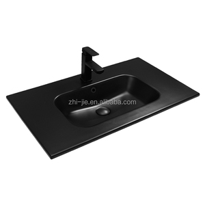 JETMAN Lavabo en céramique <span class=keywords><strong>noir</strong></span> mat Lavabo à <span class=keywords><strong>main</strong></span> Ensemble de lavabo de salle de bain Lavabo <span class=keywords><strong>avec</strong></span> armoire - Product Image 6