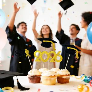 Decoraciones de Graduación 2026 Negras, Adornos para Cupcakes de Graduación 2026 Dorado <span class=keywords><strong>y</strong></span> Negro, Adornos para Cupcakes de Graduación con <span class=keywords><strong>Gorro</strong></span> <span class=keywords><strong>y</strong></span> <span class=keywords><strong>Diploma</strong></span> de la Clase de 2026 - Product Image 5