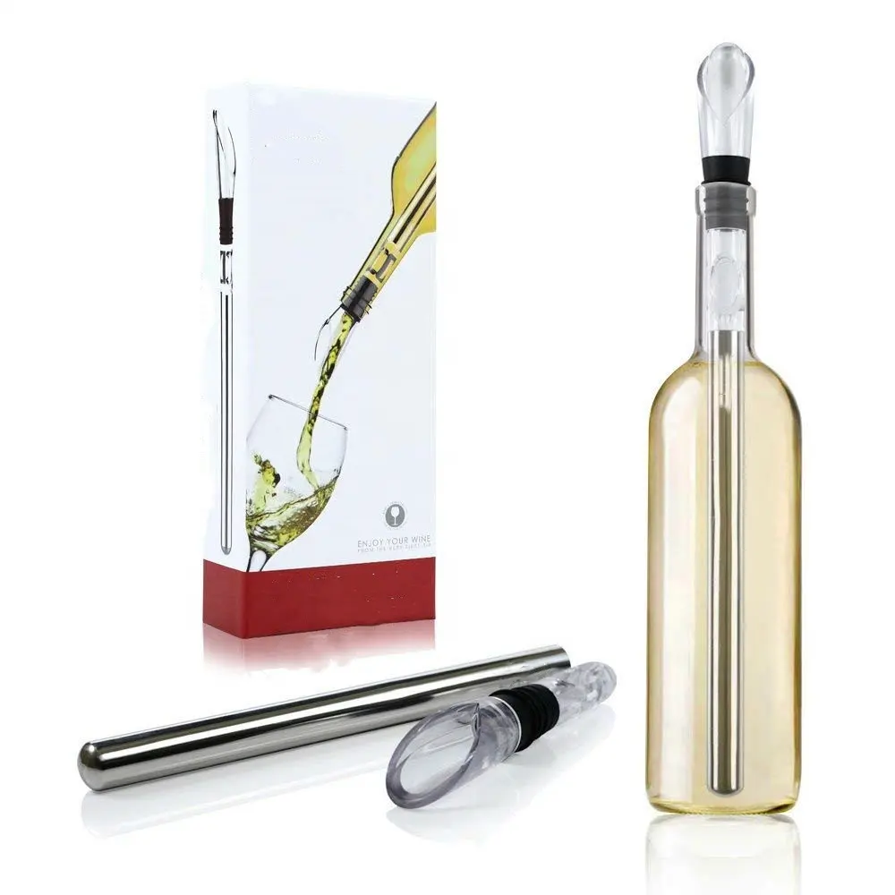 Охлаждающая палочка для бутылки вина, 1 шт., Серебряная цветная коробка с логотипом из нержавеющей стали, кубик для льда