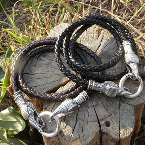 Collar de cadena de cuero con diseño de cuervo vikingo para hombre, amuleto del cuervo de Odín de la mitología nórdica - Product Image 4