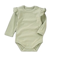 Combinaison bébé en tricot côtelé, manches bouffantes, manches longues, barboteuse pour nouveau-né, logo personnalisé, combinaison pour bébé
