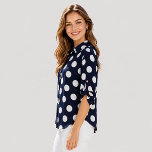 Blusa de mujer con botones y lunares grandes, solapa enrollable, manga 3/4, camisa informal de oficina, top, camisa de lunares - Product Image 3