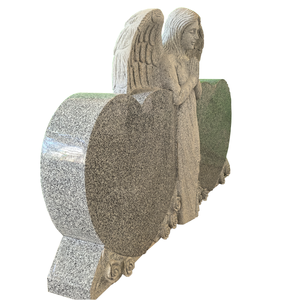 Lápida Clásica de Doble Corazón con Ángel Orando, Completamente Pulida Excepto la Estatua, Fabricada con Granito Gris Padang (G614) de Alta Calidad - Product Image 4