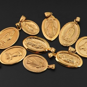 Collier chaîne religieux avec pendentif pièce d'or Vierge Marie chrétienne en acier inoxydable, directement de l'usine - Product Image 2