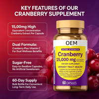 Complément Alimentaire en Capsules de Canneberge Marque Blanche OEM, 60 Gélules, Équivalent 15000 mg