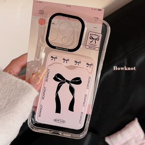 Nouvelle <span class=keywords><strong>coque</strong></span> de téléphone transparente avec support de carte intégré et nœud noir français élégant sur fond rose pour <span class=keywords><strong>iPhone</strong></span> 17 16 15 Pro Max - Product Image 2