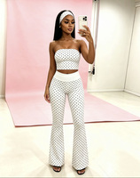 Ensemble deux pièces personnalisé à pois pour femme : haut bustier et pantalon évasé – Collection été
