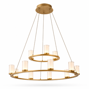 Lustre moderne à deux niveaux en forme d'anneau, luminaire suspendu en verre cylindrique LED, éclairage de luxe pour hall d'hôtel, salon, OEM ODM - Product Image 1