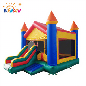 WINSUN Château gonflable et trampoline combinés en forme de V, bleu-vert, certifié CE, sans plomb, ignifuge, facile à installer - Product Image 1