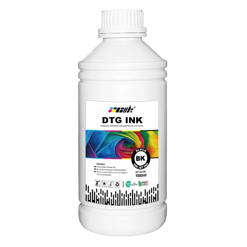 Tinta tekstil DTG 1000 ML tinta transfer warna CMYK untuk printer DTG langsung ke mesin cetak kaus