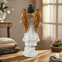 Statuette d'ange en résine sculptée à la main, statue religieuse écologique, ailes dorées, cadeau catholique, ornement