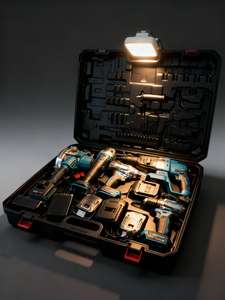 مجموعة أدوات صناعية لاسلكية 5 في 1 بقوة 21 فولت تشمل مفك ومثقاب وجلاخة زاوية من الفولاذ المقاوم للصدأ بعزم دوران أقصى 200 نيوتن متر مع ضمان لمدة سنة - Product Image 5