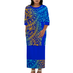 <span class=keywords><strong>Abbigliamento</strong></span> tribale Samoan Puletasi polinesiano <span class=keywords><strong>stampa</strong></span> da donna abito in poliestere lungo fino al pavimento in stile isolano - Product Image 4