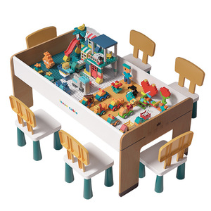 Table de construction multifonctionnelle en bois massif pour enfants (0-2 ans), compatible avec les granulés de taille standard, jouet éducatif d'<span class=keywords><strong>apprentissage</strong></span> - Product Image 5