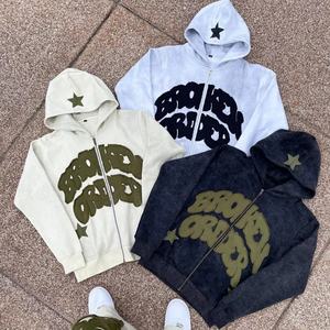 Custom Hoodies Heavyweight Cotton <b>Vintage</b> Acid Washed Distressed Patch Applique Embroidery <b>Zip</b> <b>up</b> Oversized <b>Hoodie</b> for Men - Product Image 3