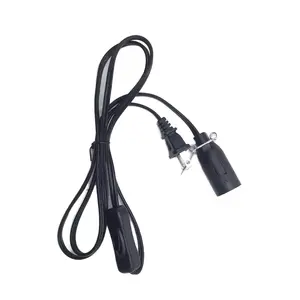 欧盟/美国 2 针插头 E12 灯座 1.5m 交流电源线（IEC 公头-母头）适用于盐灯家用电器 黑色/白色 304 开关式 - Product Image 1