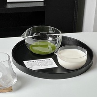 Bol mélangeur à salade mignon de 500 ml, fait main, résistant à la chaleur, en verre borosilicate transparent, avec bec verseur, idéal pour le matcha