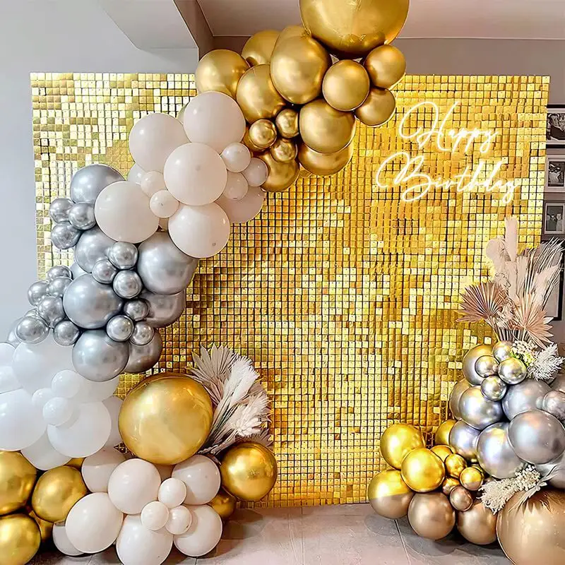 Festa di compleanno decorazione di nozze argento Glitter sfondi nuziali feste nuziali luccicante parete sfondo pannelli di paillettes