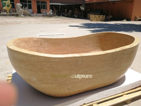 Baignoire de luxe JUNREN pour hôtel, baignoire autoportante en travertin blanc, baignoire en marbre
