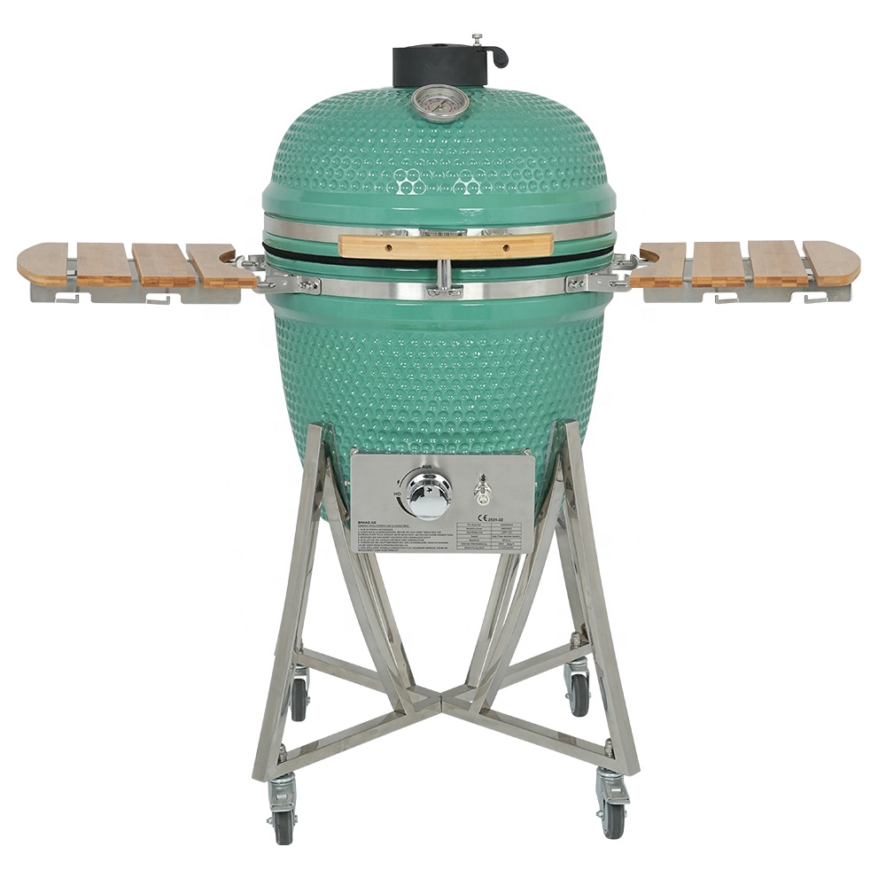 SEB KAMADO Deluxe-Gas- und Holzkohle-Grill neue Farbe wassergrün Keramikgrill mit rostfreiem Ständer