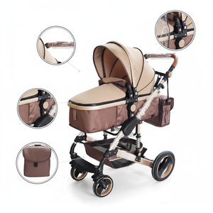 Poussette bébé 3-en-1 en promotion, châssis en alliage d'aluminium, repose-pieds réversibles, siège auto, siège haute, pliable, sac à couches, poignée en PU - Product Image 2