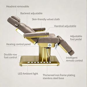 เตียงเสริมความงามฐานสแตนเลสสีทอง ยี่ห้อ Manufacturer Modern Electric พร้อมระบบควบคุมด้วยเท้า 4 มอเตอร์ เตียงนวดเสริมความงาม เตียงทำทรีทเมนท์ใบหน้า - Product Image 4