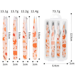 Juego de Pinzas para Pestañas de Acero Inoxidable con Punta Inclinada y Logotipo Personalizado, 4 Piezas, Marca Maple Leaf Printing - Product Image 2