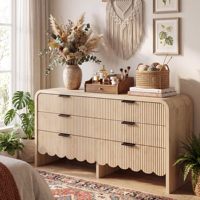 Commode de chambre à coucher festonnée de 59 pouces, commode large avec 6 tiroirs cannelés, grande commode bohème pour chambre à coucher, garçons et filles
