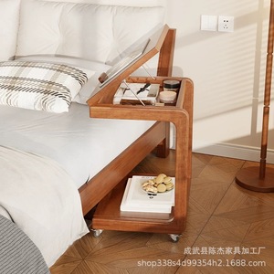 Bona Gold Square Solid Wood Movable Bedside Table With Wheels Multifunction Flip Top For Bedroom Living Room Sofa Side Use - Product Image 5