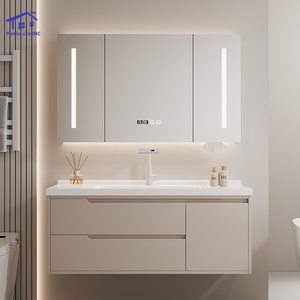 White bathroom vanity smart <b>mirror</b> cabinet white washbasin wall-mounted cabinet PVC material - Product Image 5