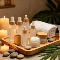 Flacon de lotion en verre écologique de 15g, 30g, 50g, 100ml, 120ml avec bouchon en bois de bambou naturel pour l'emballage de produits de beauté