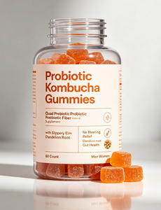 Gomitas Probióticas CE-Bio Kombucha con Olmo Resbaladizo, Raíz de Diente de León, Enzimas Digestivas, Complejo de Fibra, Regularidad Intestinal, Apoyo para la Hinchazón - Product Image 1