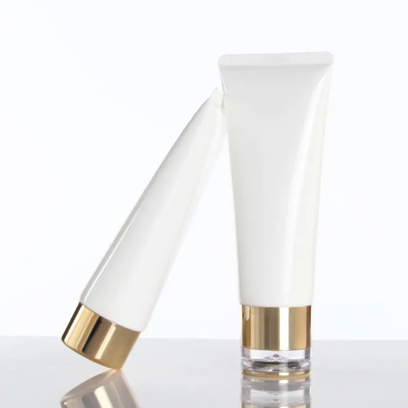 100Ml Lege Witte Verpakking Plastic Cosmetische Buis Met Gouden Deksel Voor Gezichtsreiniger Cosmetische Handcrème Lotion