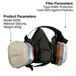 قناع تنفس نصف وجهي مع فلاتر مزدوجة سهلة الاستبدال - قناع أمان منخفض الصيانة للاستخدامات الصناعية والمنزلية - Product Image 4