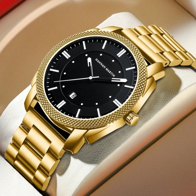Hannah Martin 1451 Stainless Steel Strap Quartz Original Chronograph Men Watch Waterproof Luminous Date Fashion Watches for Men
